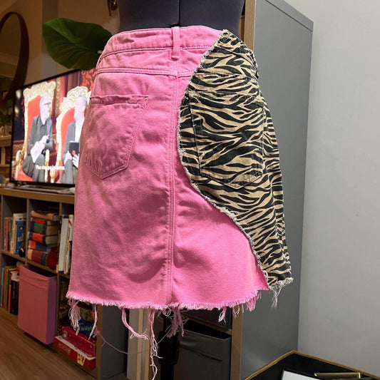 Mashup Mini Skirts - reworked skirts pink tiger zebra print one off limited edition pink denim