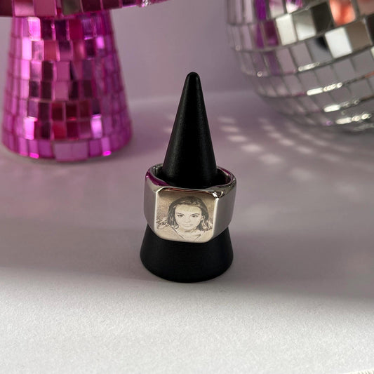 iconic Lindsey Lohan mugshot statement signet ring in gold or silver stainless steel